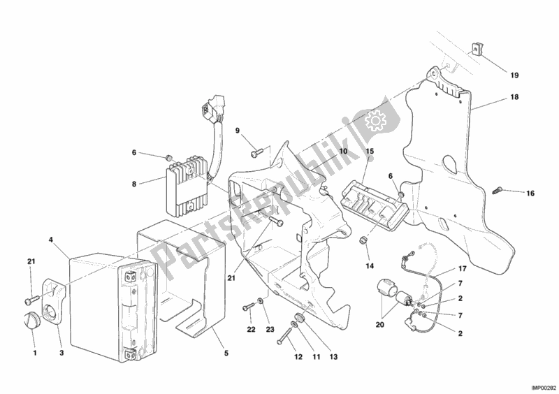All parts for the Battery of the Ducati Superbike 999 S AMA Replica 2007